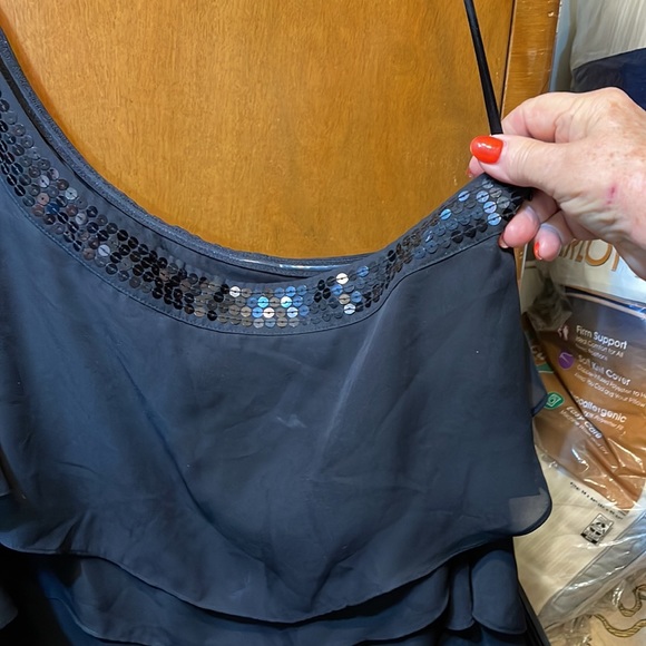 FORMAL FANCY ONE SHOULDER DRAPE TOP. Flat Sequins around neck and shoulder - Picture 3 of 6